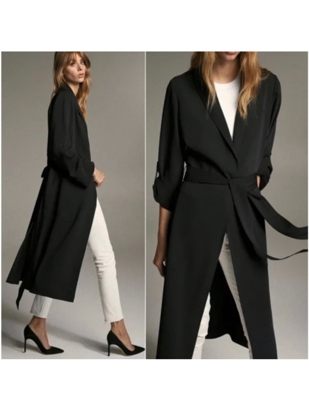 Aritzia Babaton Kahlo Long Robe Matte Satin Duster Jacket Black Medium
